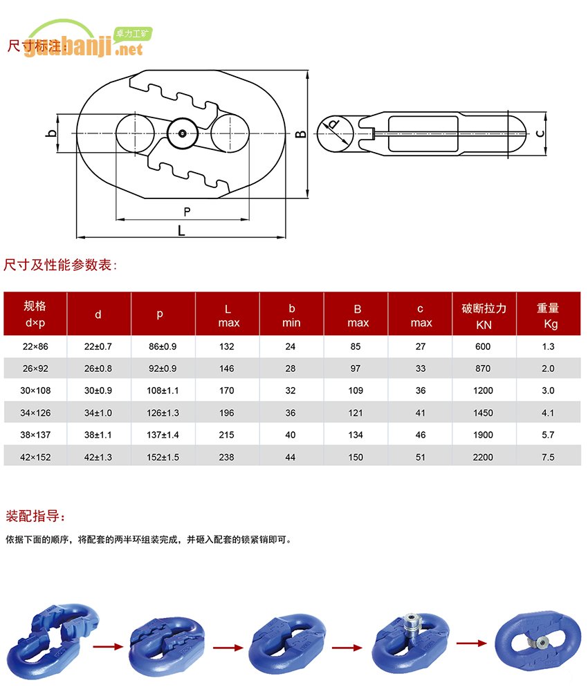 扁平弧齒型接鏈環(huán) 扁平環(huán) 弧齒環(huán)規(guī)格、尺寸、裝配指導